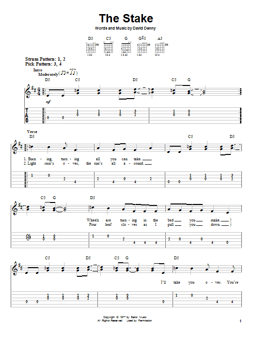 Steve Miller Band The Stake Sheet Music Notes & Chords for Lyrics & Chords - Download or Print PDF