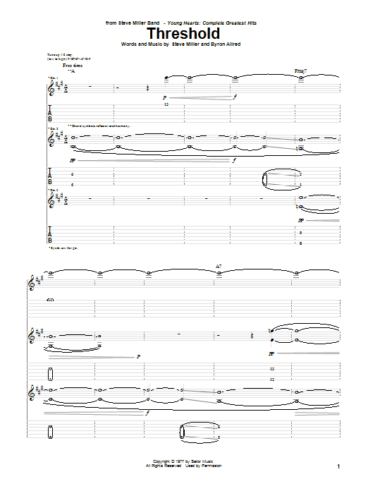 Steve Miller Band Threshold Sheet Music Notes & Chords for Guitar Tab - Download or Print PDF Steve Miller Band Threshold Sheet Music Notes & Chords for Guitar Tab - Download or Print PDF