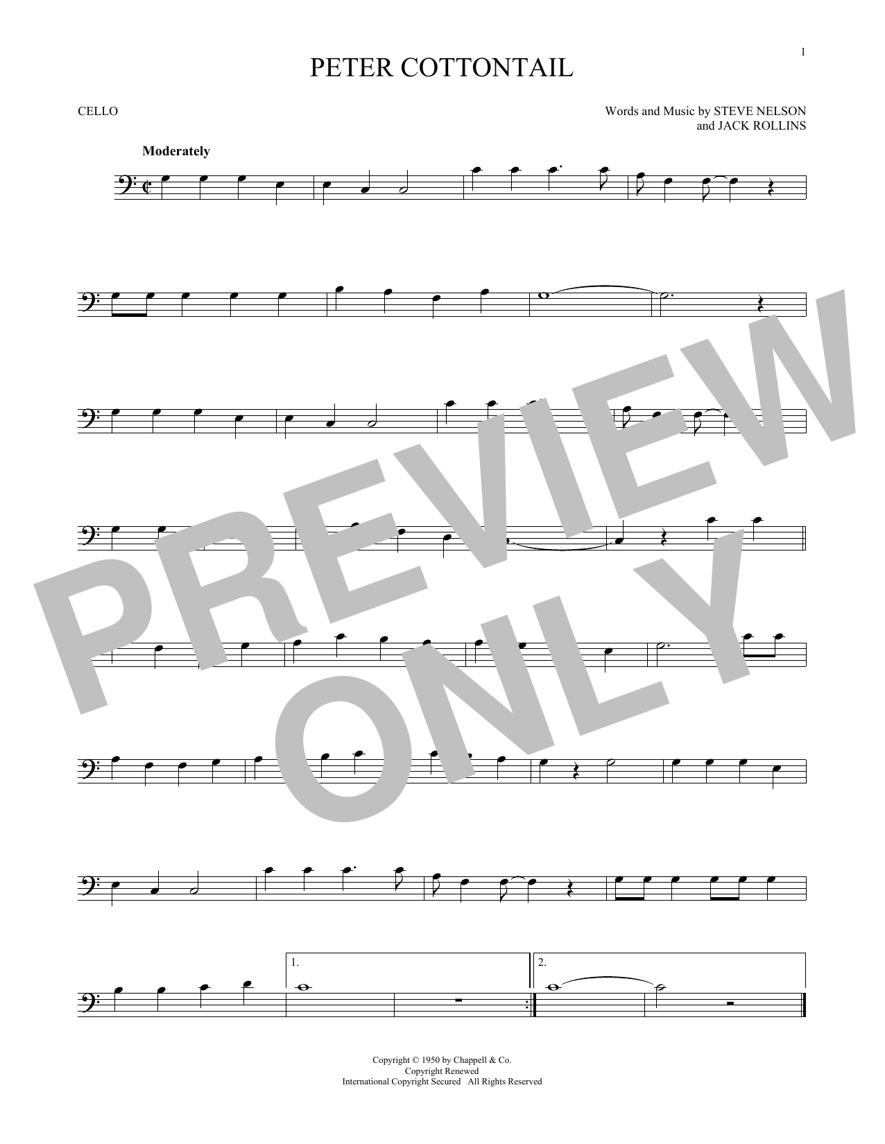 Steve Nelson & Jack Rollins Peter Cottontail Sheet Music Notes & Chords for Cello - Download or Print PDF