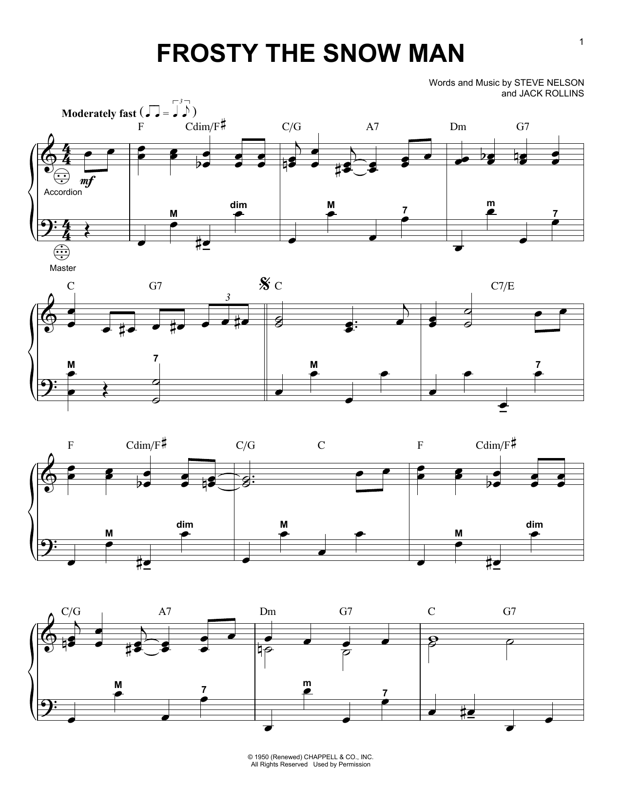 Steve Nelson Frosty The Snow Man sheet music notes and chords. Download Printable PDF.