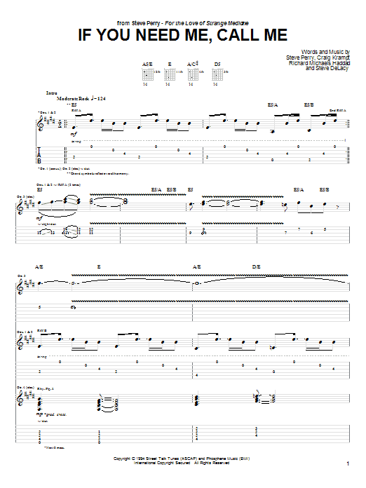 Steve Perry If You Need Me, Call Me Sheet Music Notes & Chords for Guitar Tab - Download or Print PDF Steve Perry If You Need Me, Call Me Sheet Music Notes & Chords for Guitar Tab - Download or Print PDF