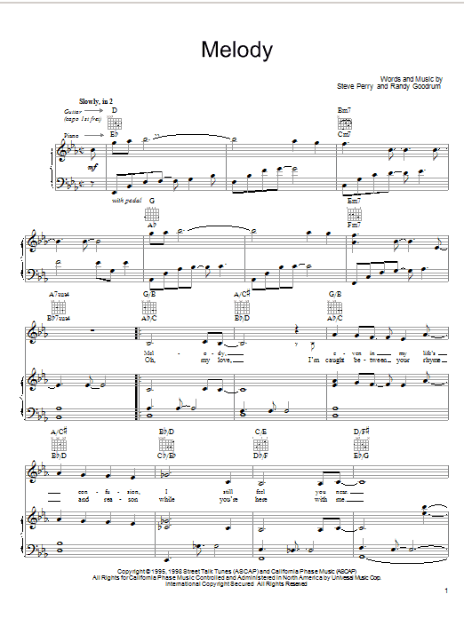 Steve Perry Melody Sheet Music Notes & Chords for Easy Piano - Download or Print PDF