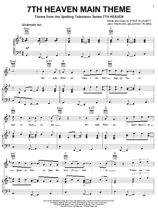 Steve Plunkett 7th Heaven Main Theme Sheet Music Notes & Chords for Melody Line, Lyrics & Chords - Download or Print PDF