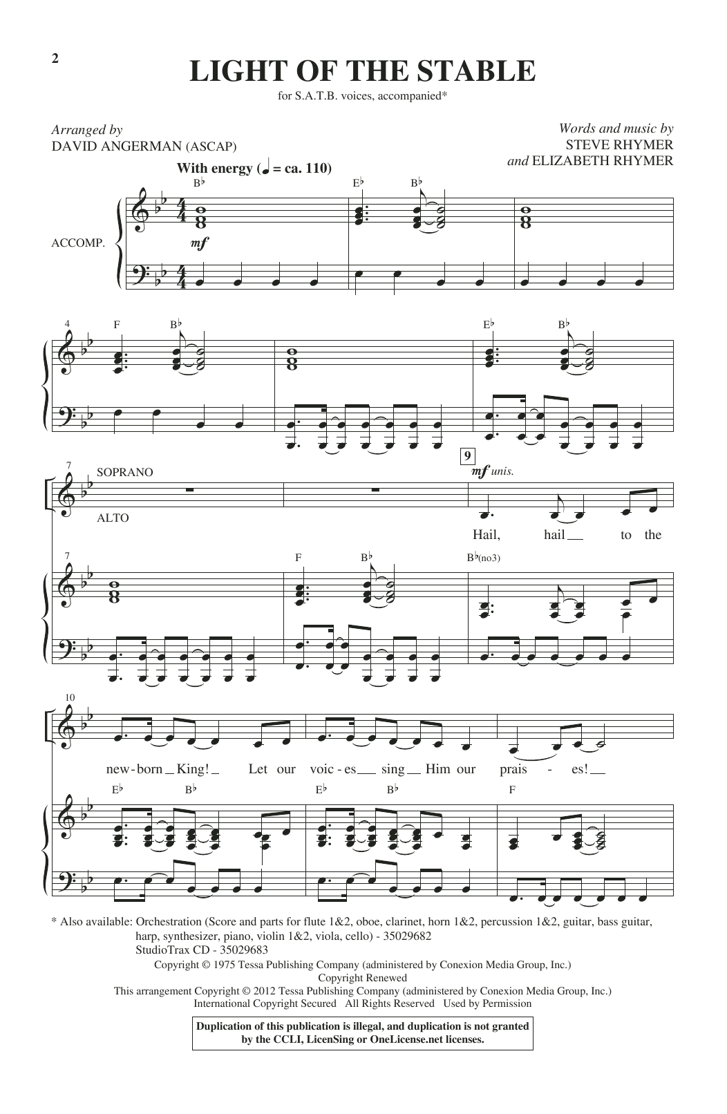 Steve Rhymer and Elizabeth Rhymer Light Of The Stable (from All Is Well) (arr. David Angerman) Sheet Music Notes & Chords for SATB Choir - Download or Print PDF