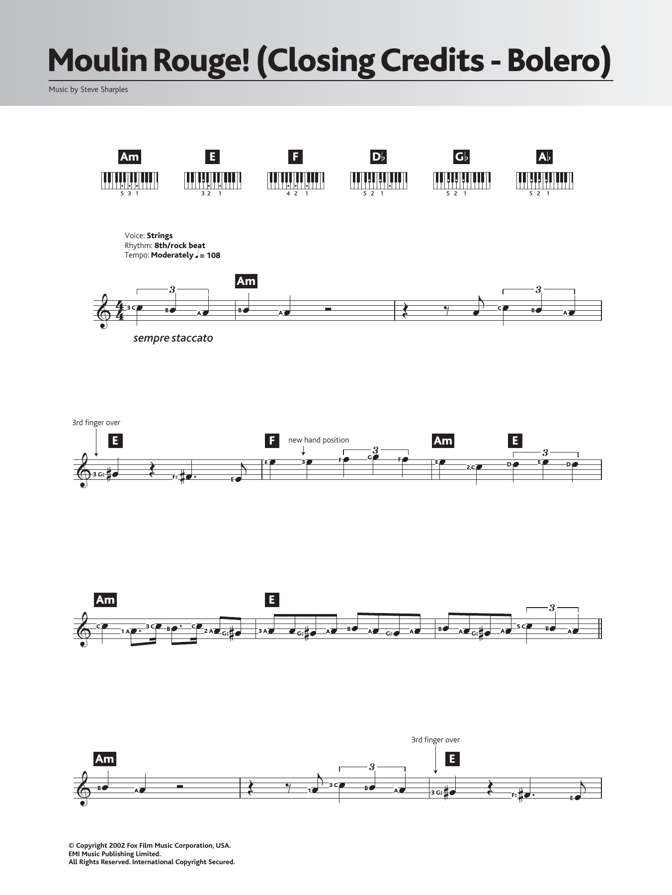Steve Sharples Bolero (Closing Credits from 'Moulin Rouge') Sheet Music Notes & Chords for Keyboard - Download or Print PDF
