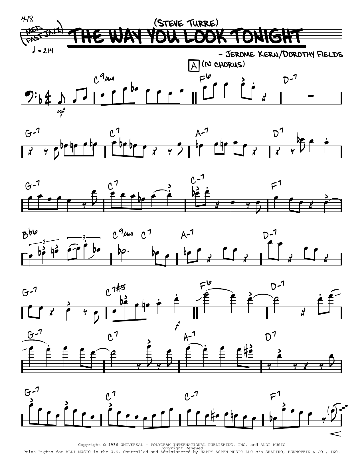 Steve Turre The Way You Look Tonight (solo only) Sheet Music Notes & Chords for Real Book – Melody & Chords - Download or Print PDF