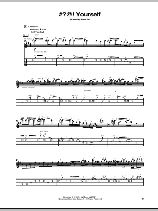 Steve Vai #?@! Yourself Sheet Music Notes & Chords for Guitar Tab - Download or Print PDF