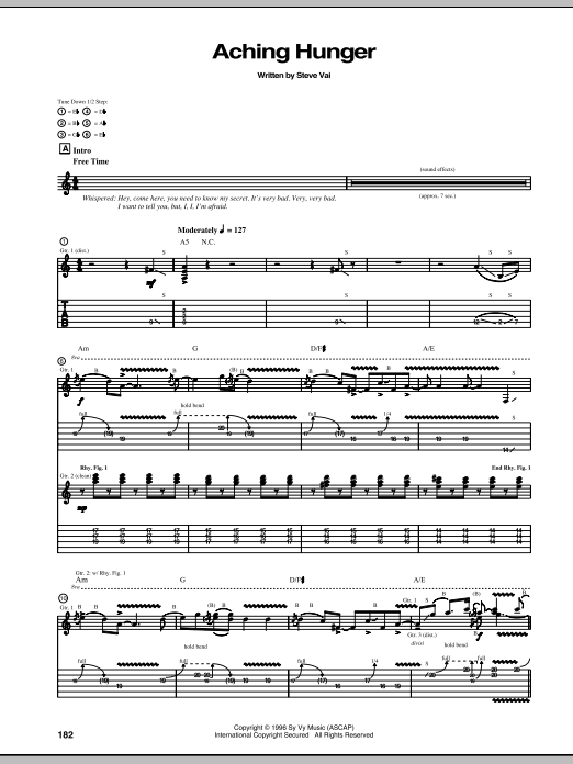 Steve Vai Aching Hunger Sheet Music Notes & Chords for Guitar Tab - Download or Print PDF