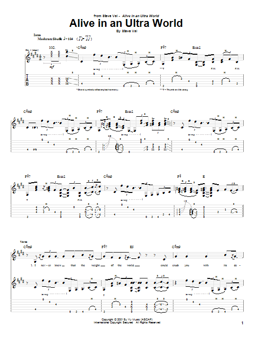 Steve Vai Alive In An Ultra World Sheet Music Notes & Chords for Guitar Tab - Download or Print PDF