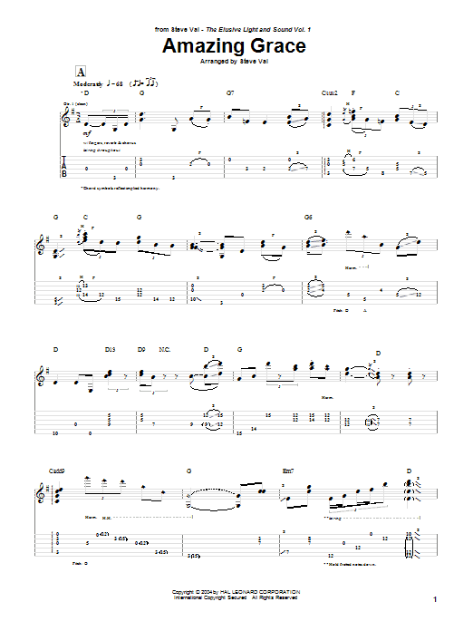 Steve Vai Amazing Grace Sheet Music Notes & Chords for Guitar Tab - Download or Print PDF