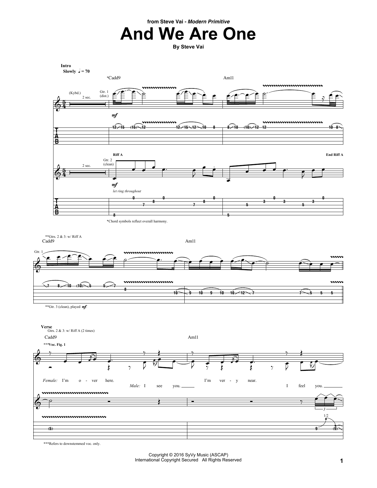 Steve Vai And We Are One Sheet Music Notes & Chords for Guitar Tab - Download or Print PDF