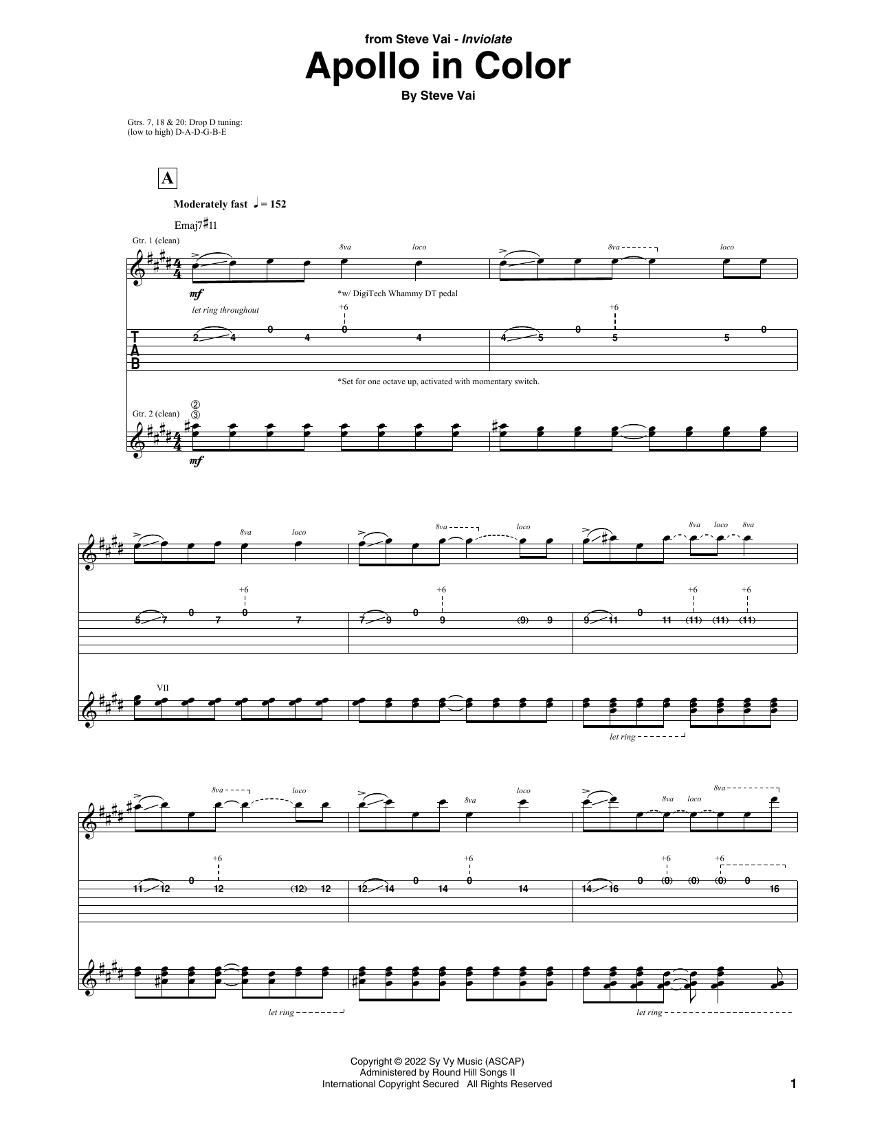 Steve Vai Apollo In Color Sheet Music Notes & Chords for Guitar Tab - Download or Print PDF