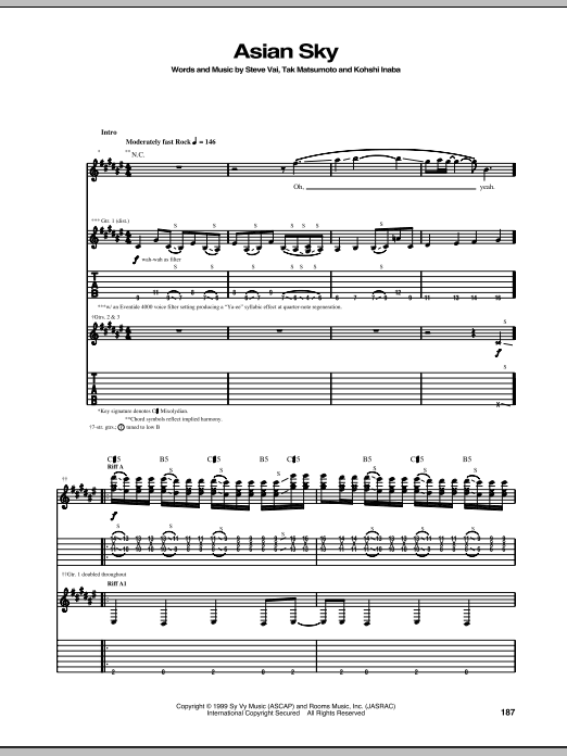 Steve Vai Asian Sky Sheet Music Notes & Chords for Guitar Tab - Download or Print PDF