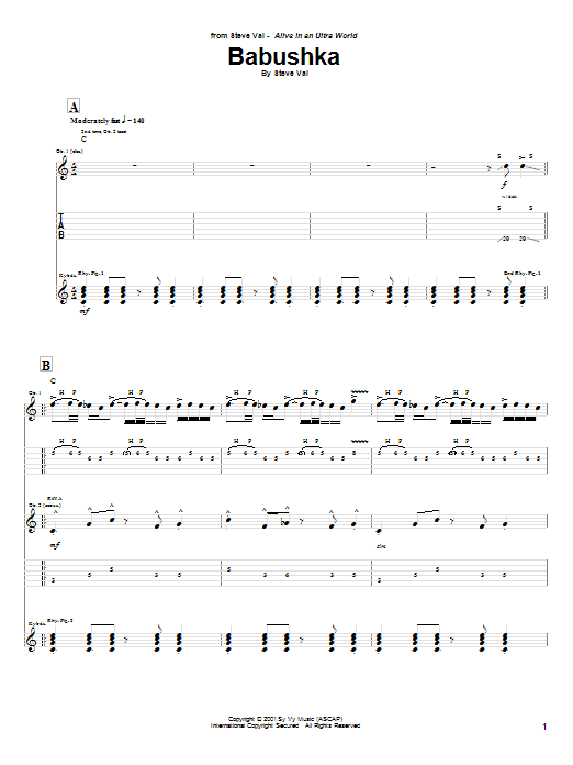 Steve Vai Babushka Sheet Music Notes & Chords for Guitar Tab - Download or Print PDF