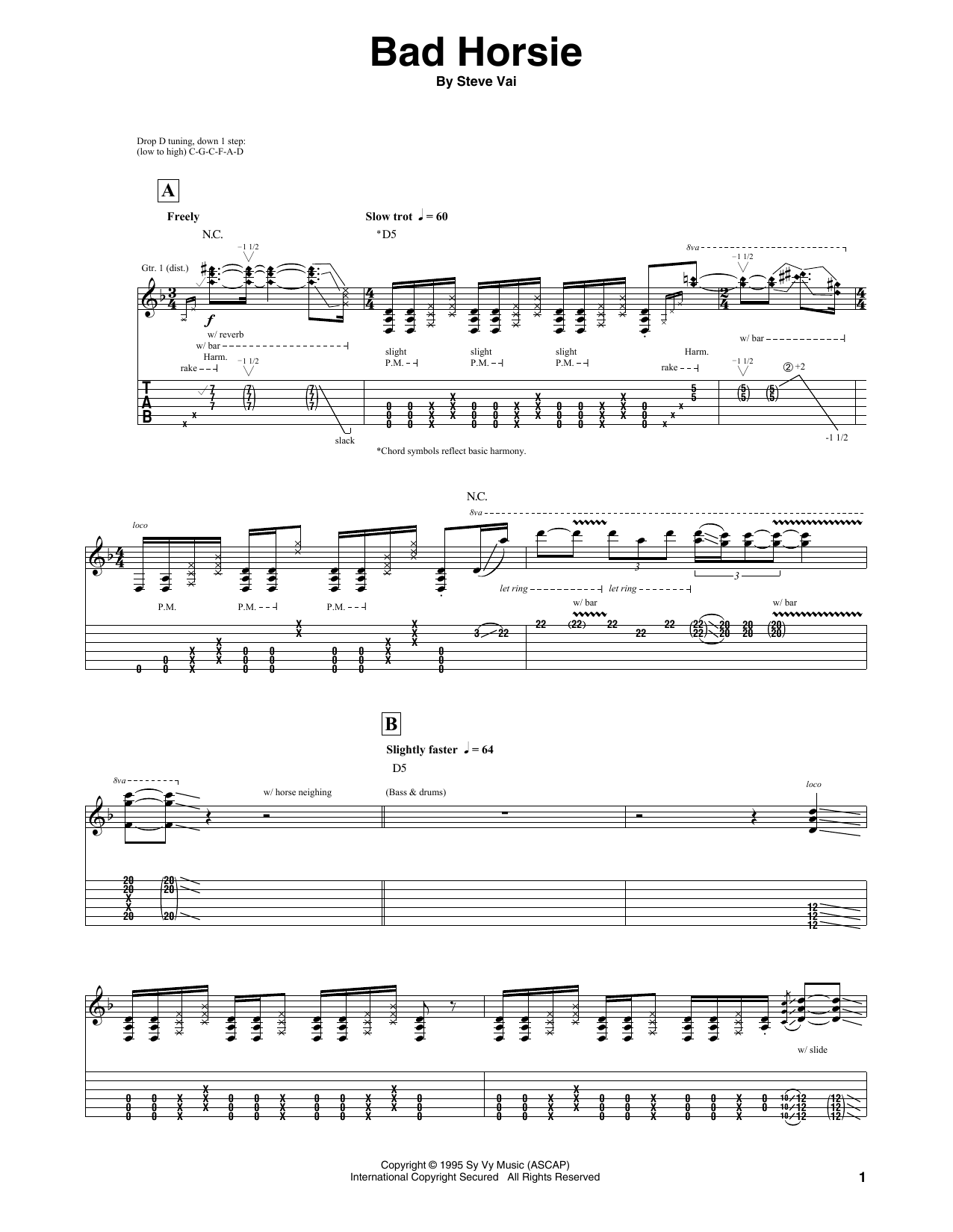 Steve Vai Bad Horsie Sheet Music Notes & Chords for Guitar Tab - Download or Print PDF