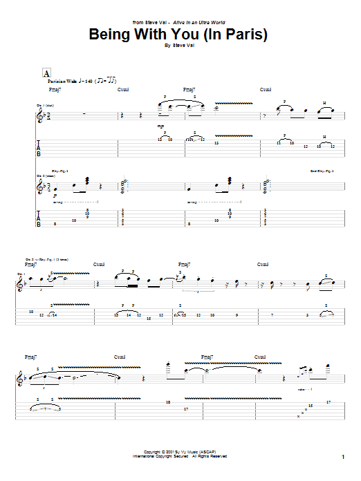 Steve Vai Being With You (In Paris) Sheet Music Notes & Chords for Guitar Tab - Download or Print PDF
