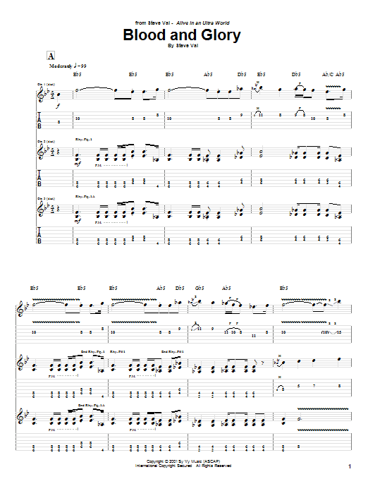 Steve Vai Blood And Glory Sheet Music Notes & Chords for Guitar Tab - Download or Print PDF