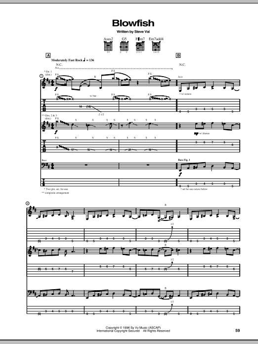 Steve Vai Blowfish Sheet Music Notes & Chords for Guitar Tab - Download or Print PDF