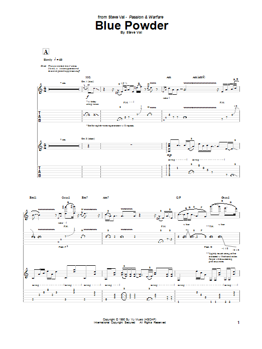 Steve Vai Blue Powder Sheet Music Notes & Chords for Guitar Tab - Download or Print PDF