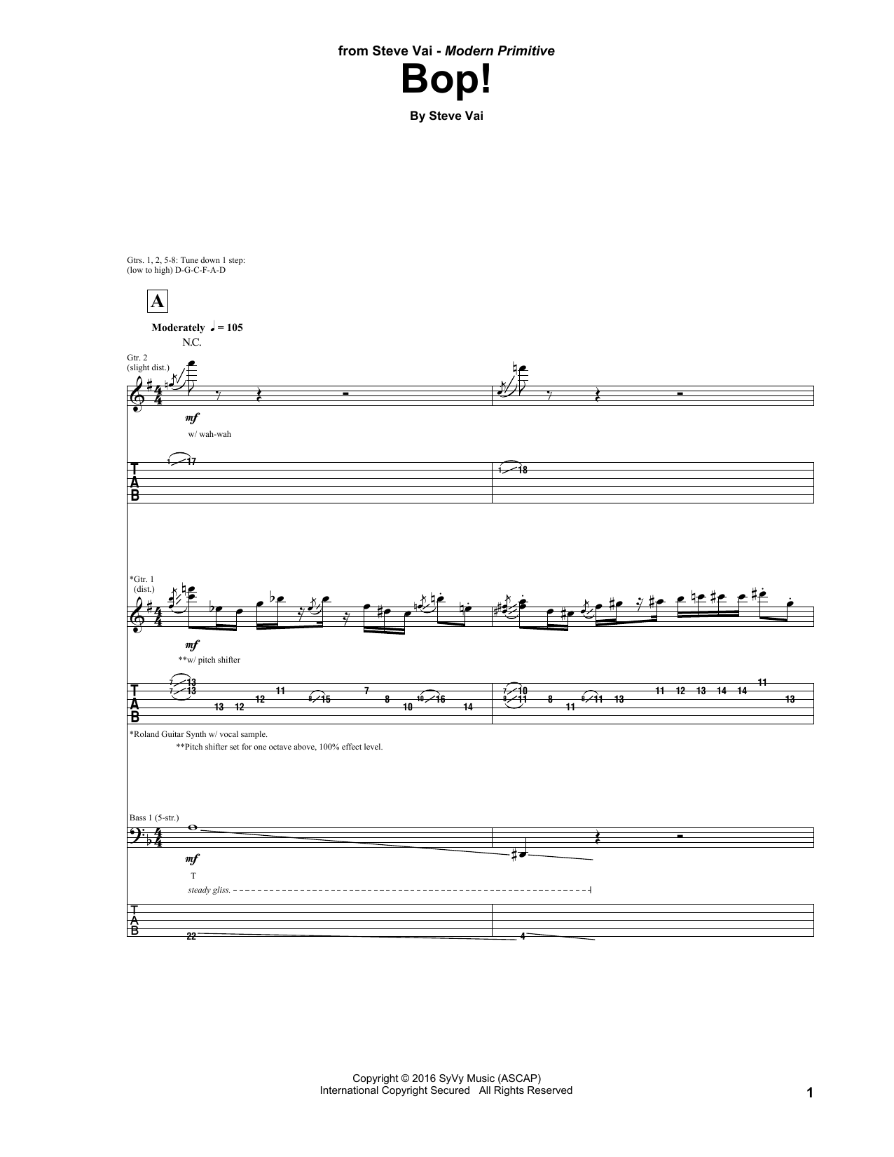 Steve Vai Bop! Sheet Music Notes & Chords for Guitar Tab - Download or Print PDF