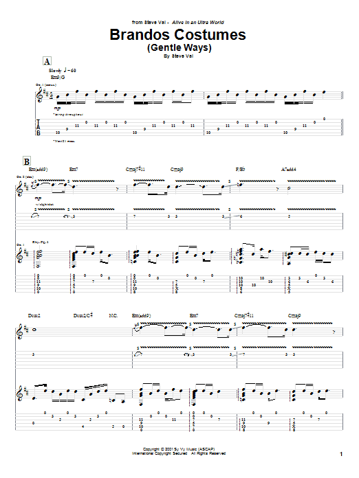 Steve Vai Brandos Costumes (Gentle Ways) Sheet Music Notes & Chords for Guitar Tab - Download or Print PDF