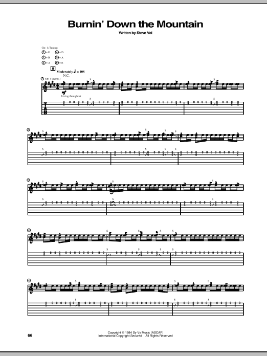 Steve Vai Burnin' Down The Mountain Sheet Music Notes & Chords for Guitar Tab - Download or Print PDF