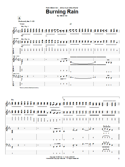 Steve Vai Burning Rain Sheet Music Notes & Chords for Guitar Tab - Download or Print PDF