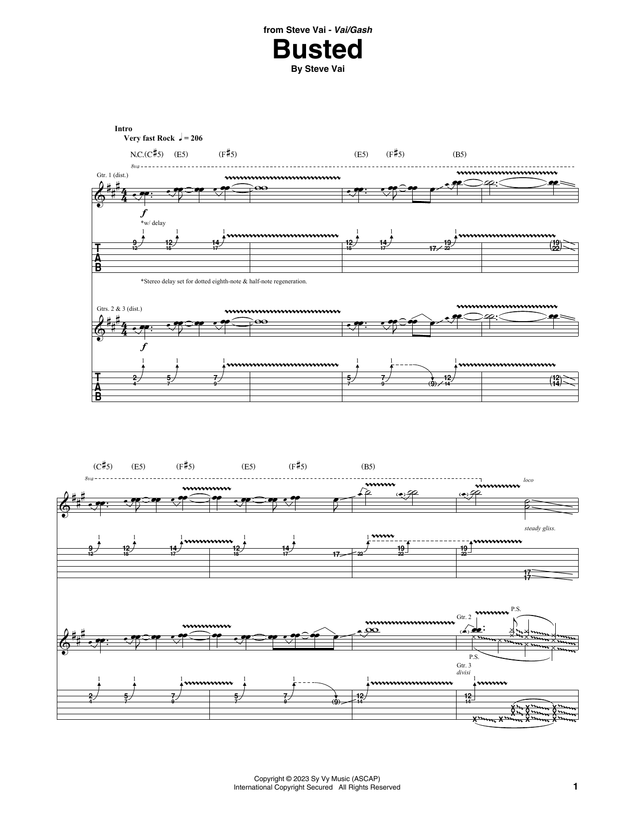 Steve Vai Busted Sheet Music Notes & Chords for Guitar Tab - Download or Print PDF