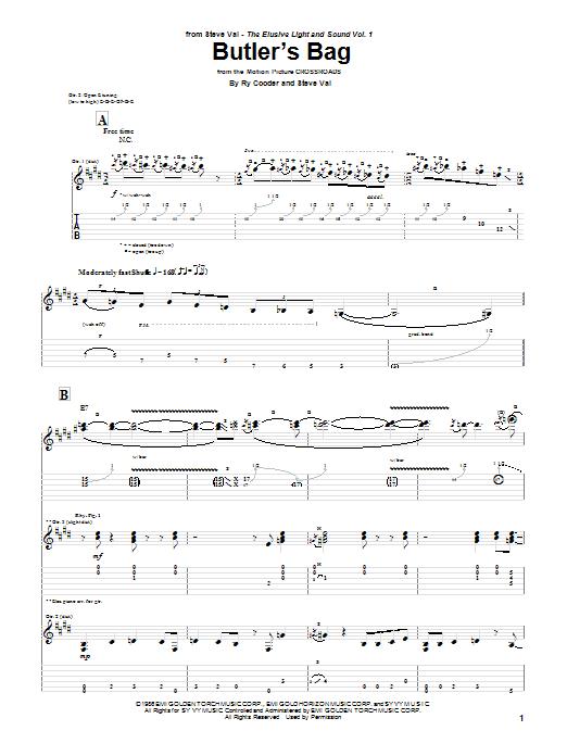 Steve Vai Butler's Bag Sheet Music Notes & Chords for Guitar Tab - Download or Print PDF