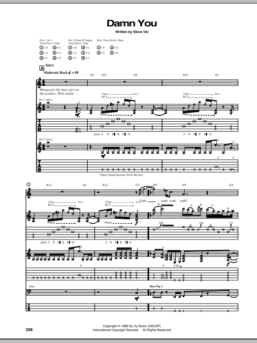 Steve Vai Damn You Sheet Music Notes & Chords for Guitar Tab - Download or Print PDF