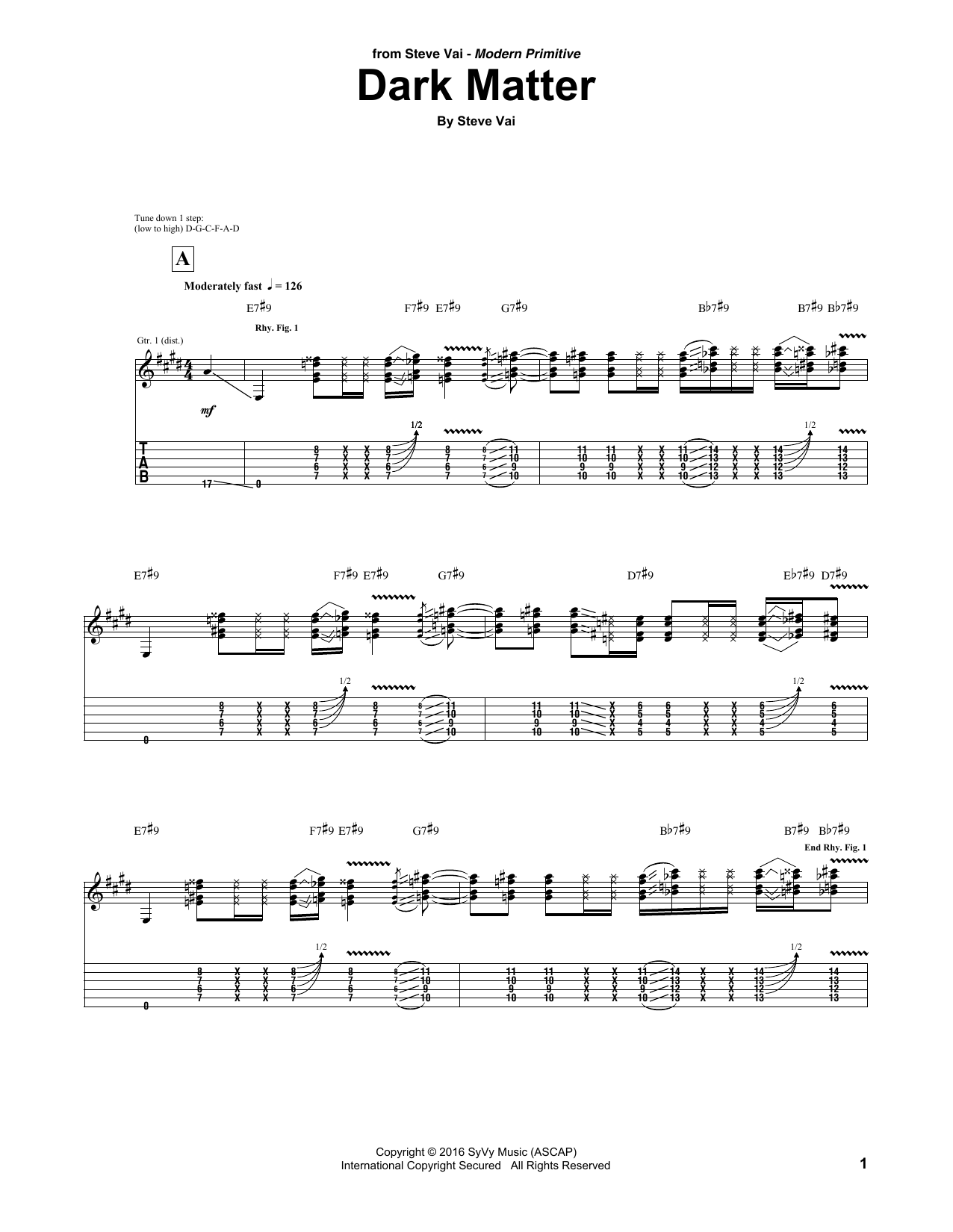 Steve Vai Dark Matter Sheet Music Notes & Chords for Guitar Tab - Download or Print PDF