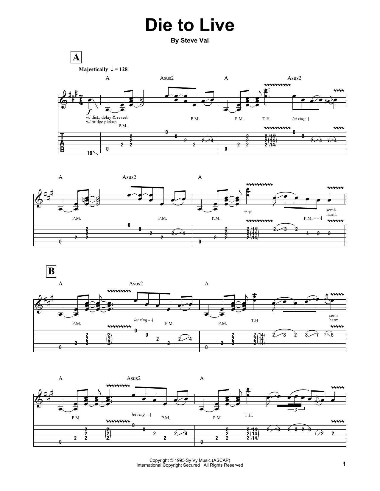 Steve Vai Die To Live Sheet Music Notes & Chords for Guitar Tab Play-Along - Download or Print PDF