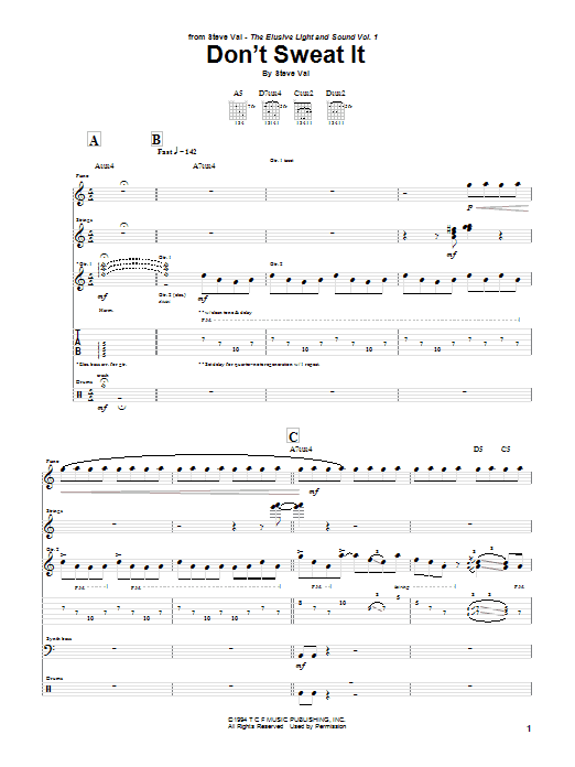 Steve Vai Don't Sweat It Sheet Music Notes & Chords for Guitar Tab - Download or Print PDF