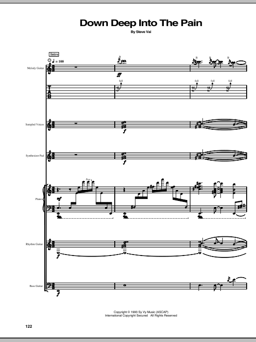 Steve Vai Down Deep Into The Pain Sheet Music Notes & Chords for Guitar Tab - Download or Print PDF