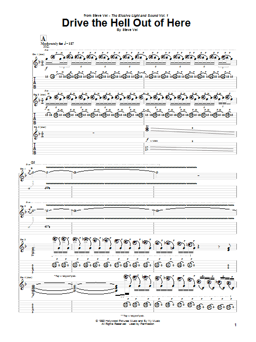 Steve Vai Drive The Hell Out Of Here Sheet Music Notes & Chords for Guitar Tab - Download or Print PDF
