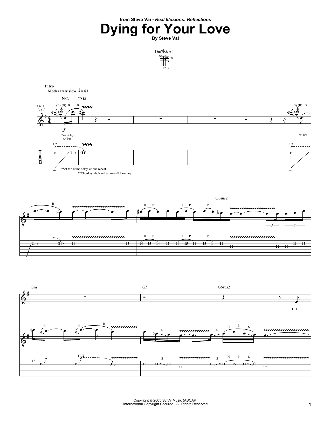 Steve Vai Dying For Your Love Sheet Music Notes & Chords for Guitar Tab - Download or Print PDF