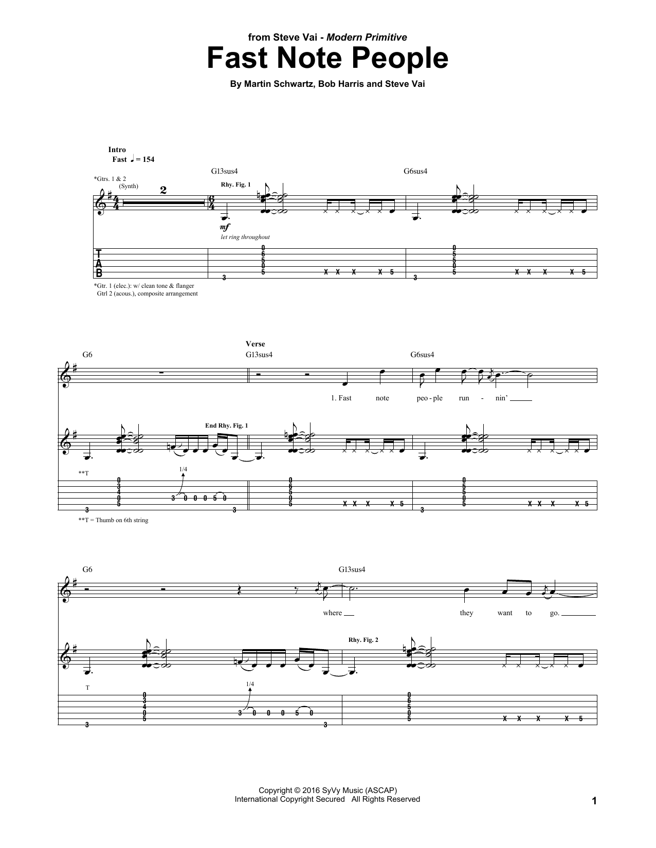 Steve Vai Fast Note People Sheet Music Notes & Chords for Guitar Tab - Download or Print PDF
