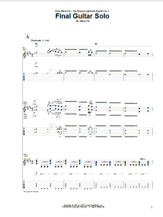 Steve Vai Final Guitar Solo Sheet Music Notes & Chords for Guitar Tab - Download or Print PDF