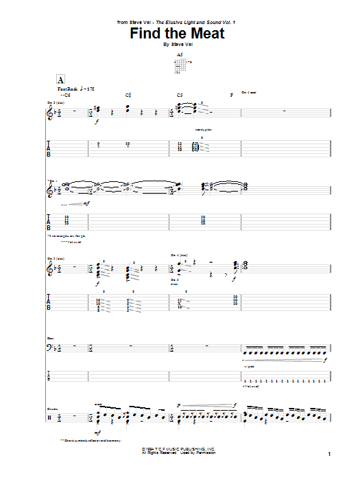 Steve Vai Find The Meat Sheet Music Notes & Chords for Guitar Tab - Download or Print PDF