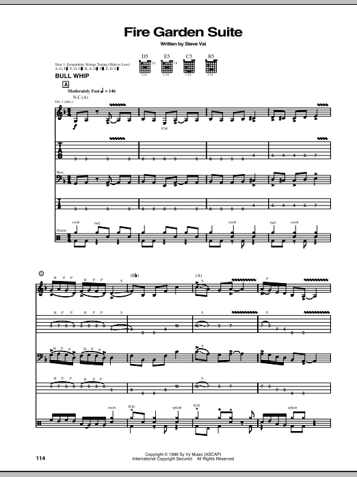 Steve Vai Fire Garden Suite: Bull Whip / Pusa Road / Angel Food / Taurus Bulba Sheet Music Notes & Chords for Guitar Tab - Download or Print PDF