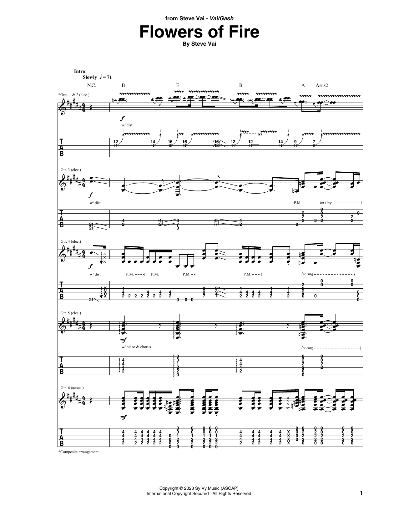 Steve Vai Flowers Of Fire Sheet Music Notes & Chords for Guitar Tab - Download or Print PDF