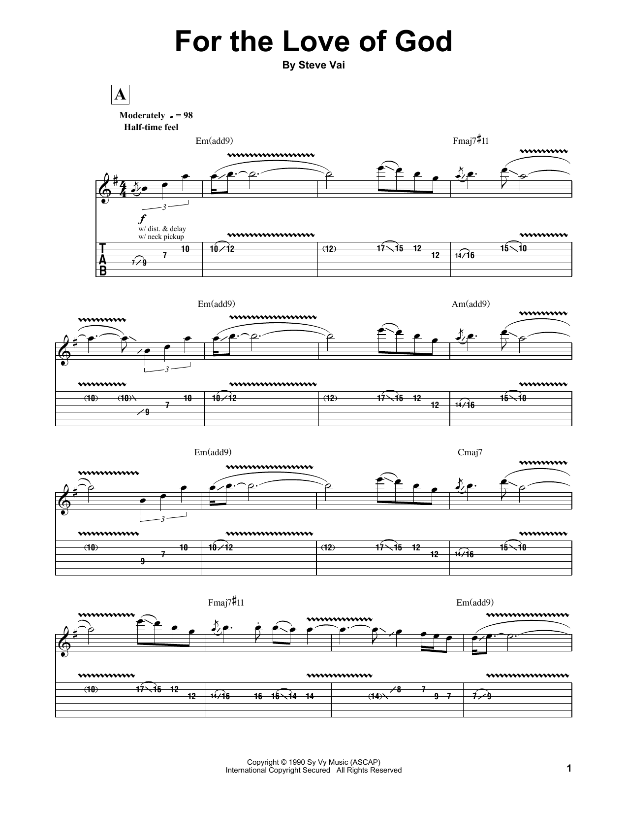 Steve Vai For The Love Of God Sheet Music Notes & Chords for Guitar Tab Play-Along - Download or Print PDF