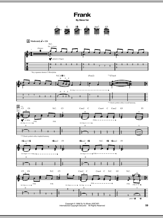 Steve Vai Frank Sheet Music Notes & Chords for Guitar Tab - Download or Print PDF