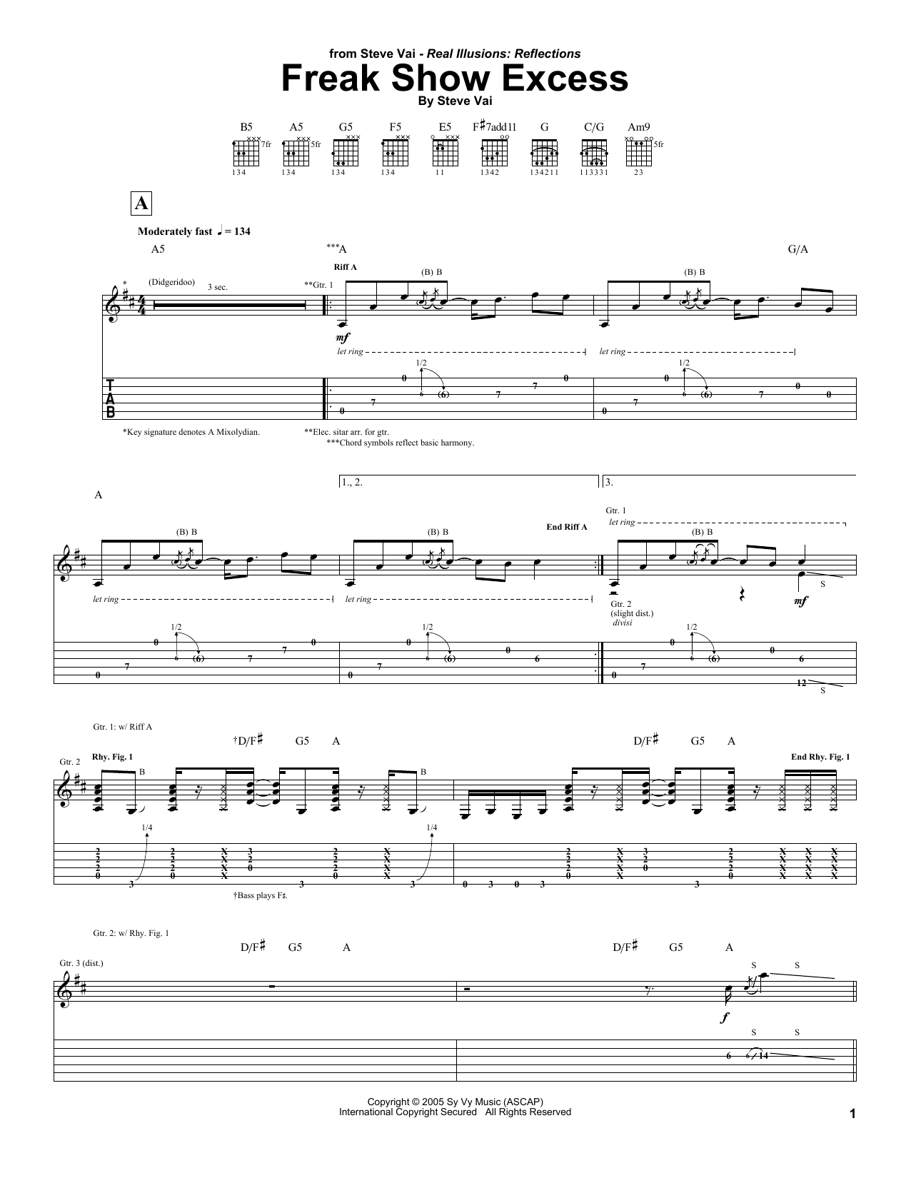 Steve Vai Freak Show Excess Sheet Music Notes & Chords for Guitar Tab - Download or Print PDF
