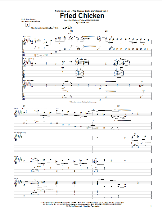 Steve Vai Fried Chicken Sheet Music Notes & Chords for Guitar Tab - Download or Print PDF