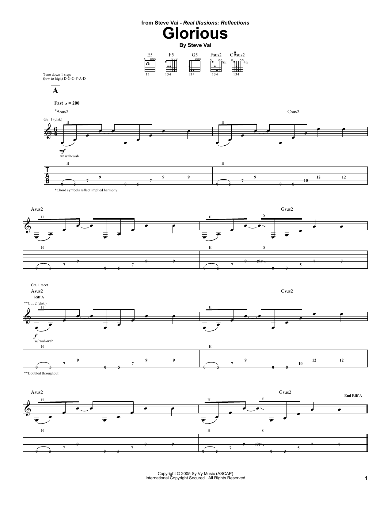 Steve Vai Glorious Sheet Music Notes & Chords for Guitar Tab - Download or Print PDF