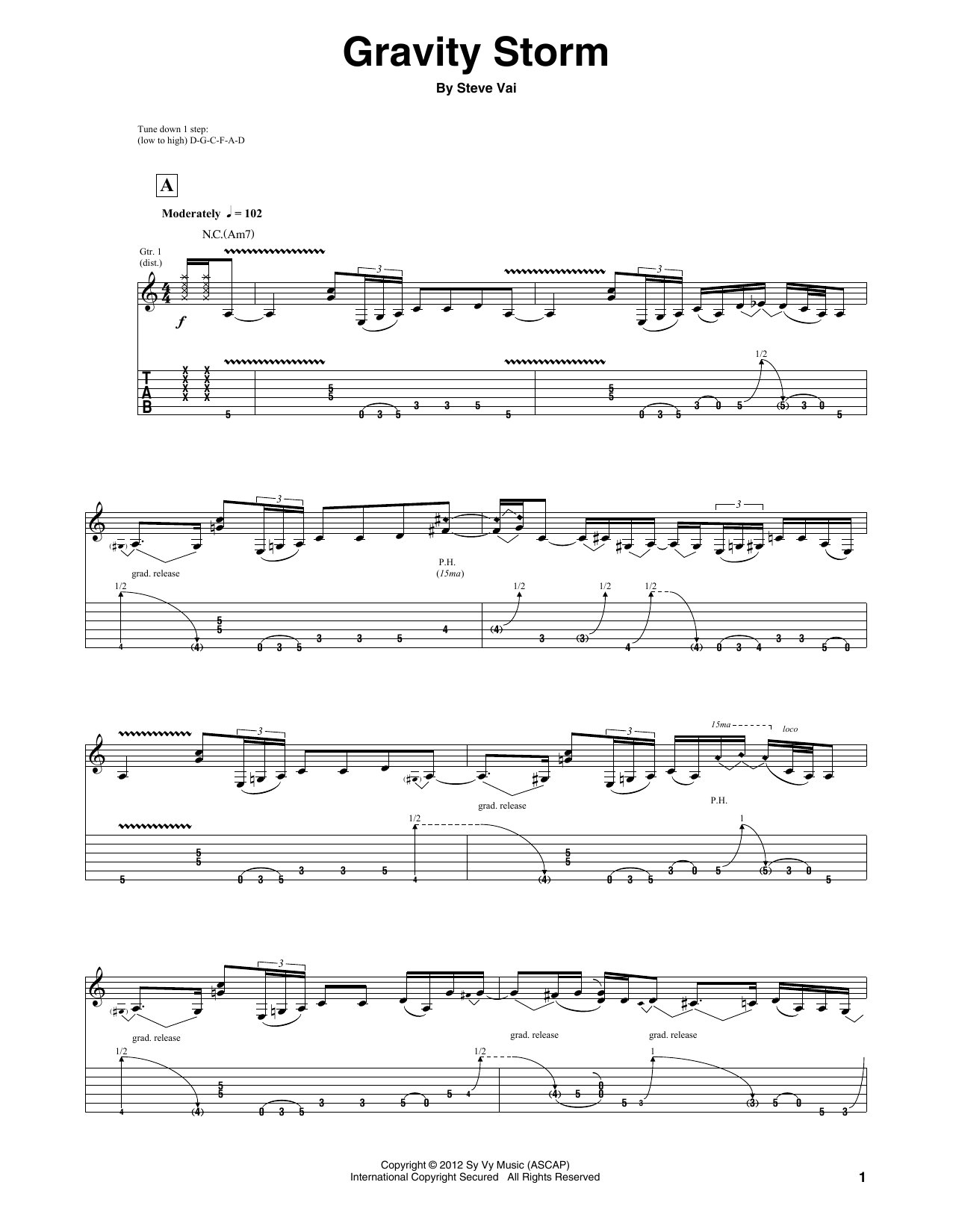 Steve Vai Gravity Storm Sheet Music Notes & Chords for Guitar Tab - Download or Print PDF