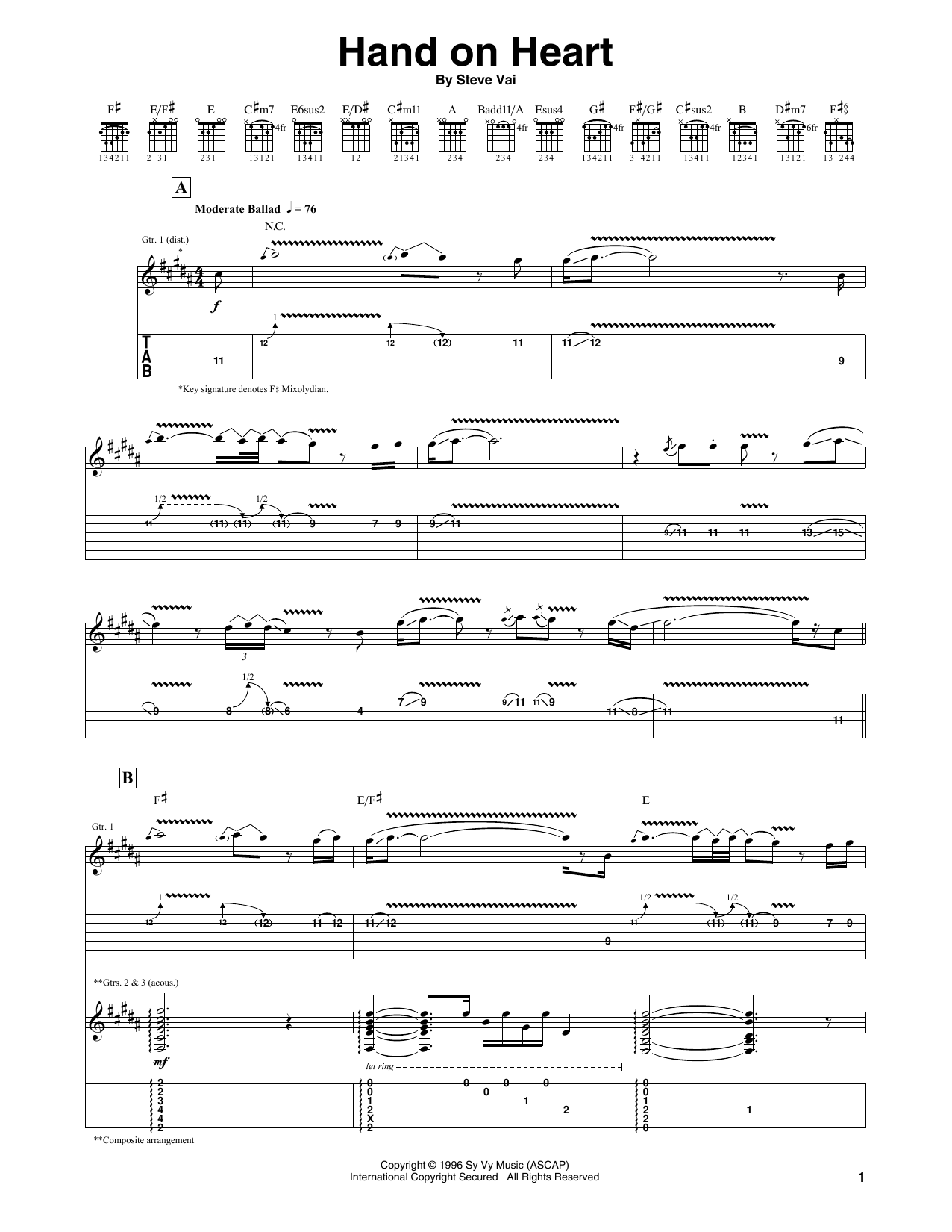 Steve Vai Hand On Heart Sheet Music Notes & Chords for Guitar Tab - Download or Print PDF