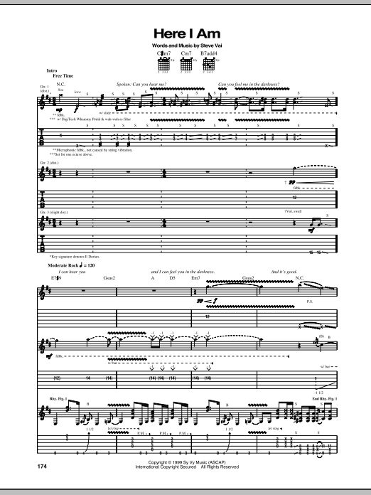 Steve Vai Here I Am Sheet Music Notes & Chords for Guitar Tab - Download or Print PDF