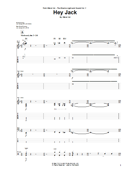 Steve Vai Hey Jack Sheet Music Notes & Chords for Guitar Tab - Download or Print PDF